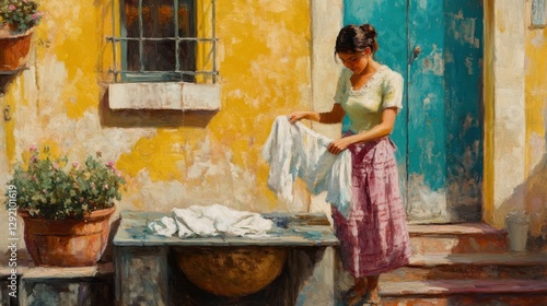 Woman washing clothes