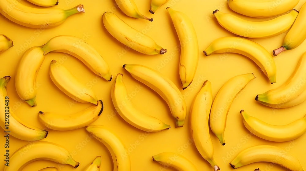 Yellow bananas scattered on a yellow backdrop, showcasing fruit for food, nutrition, and health Yellow bananas scattered on a yellow backdrop, showcasing fruit for food, nutrition, and health