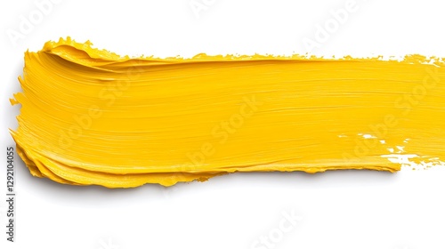 Yellow paint stroke on white, brush creating texture, used for design, art, or background