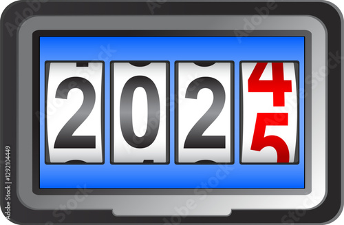 Modern digital counter with the number of the new year 2025 on a white background