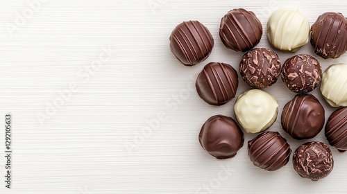 Wallpaper Mural Assorted chocolates on white wood, copy space Torontodigital.ca