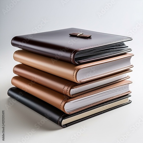 Stacked Professional Journals with Textured Leather Covers photo