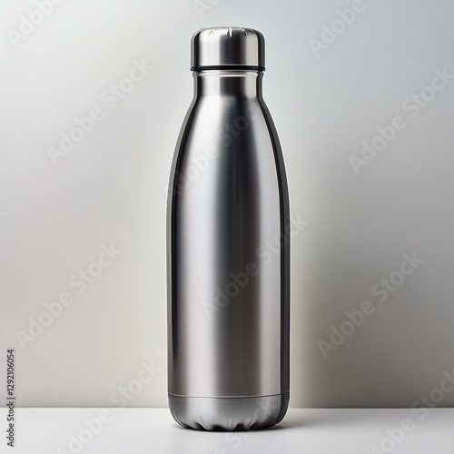 Eco Friendly Reusable Metal Water Bottle in an Upright Position photo