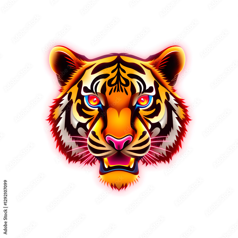 Fototapeta premium Tiger holographic 3D icon. neon symbol vector illustration isolated on white background. Generative AI