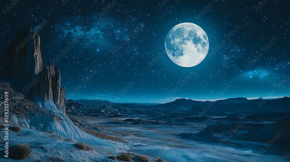 Naklejka premium Moonlit Desert Landscape, Night Sky