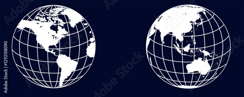 Minimalist Global Map with Wireframe Spheres – Dark Background