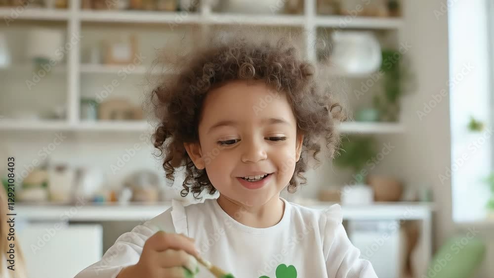 St Patrick's Day Crafting: Joyful young child painting a shamrock celebrating Irish heritage and creativity St Patrick's Day Crafting: Joyful young child painting a shamrock celebrating Irish heritage and creativity