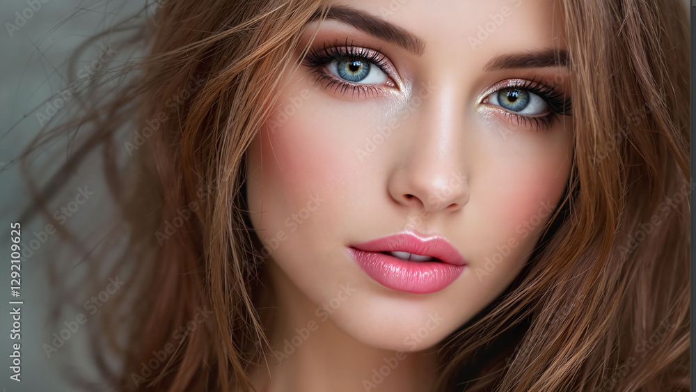 Fototapeta premium Beautiful woman with natural makeup posing in soft light