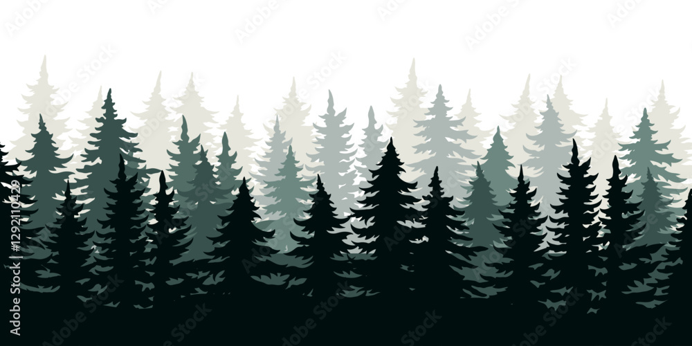 Fototapeta premium Dense evergreen forest landscape in soft light