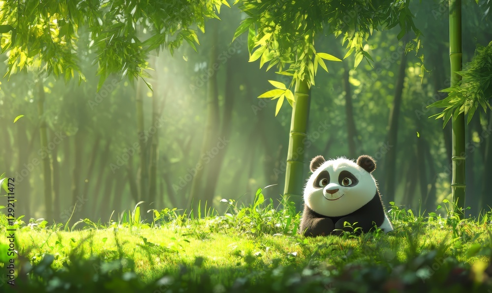 Adorable Panda Bear in Bamboo Forest Adorable Panda Bear in Bamboo Forest