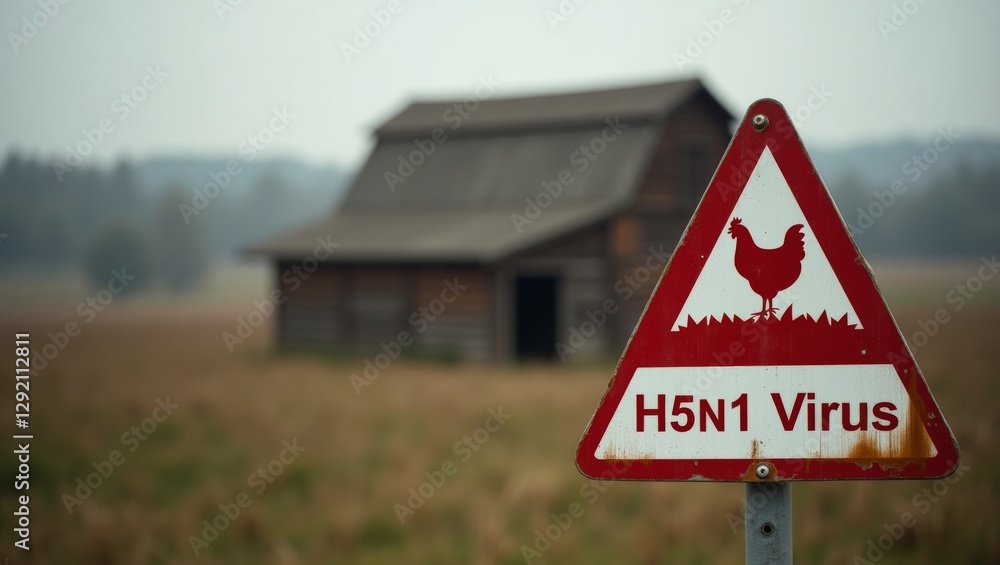 Warning sign in rural landscape h5n1 virus alert Warning sign in rural landscape h5n1 virus alert
