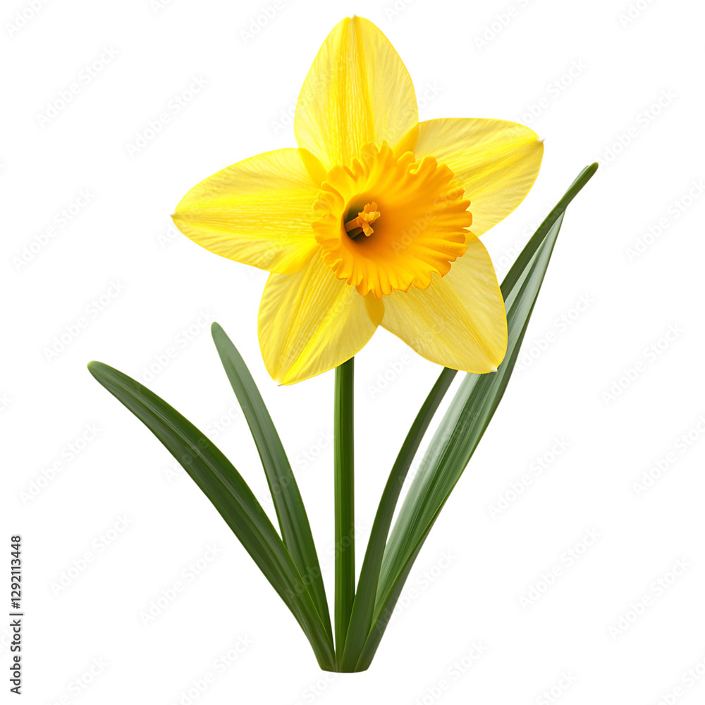 A Vibrant Yellow Daffodil Plant with Bright Petals Isolated on Transparent Background A Vibrant Yellow Daffodil Plant with Bright Petals Isolated on Transparent Background