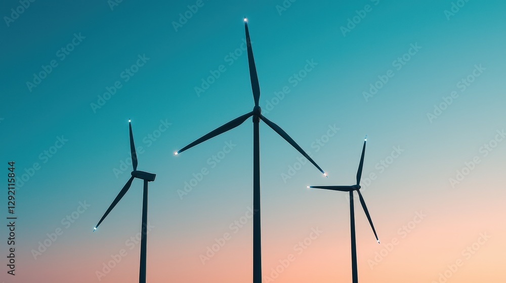 Silhouetted Wind Turbines Against a Colorful Sunset Sky Silhouetted Wind Turbines Against a Colorful Sunset Sky