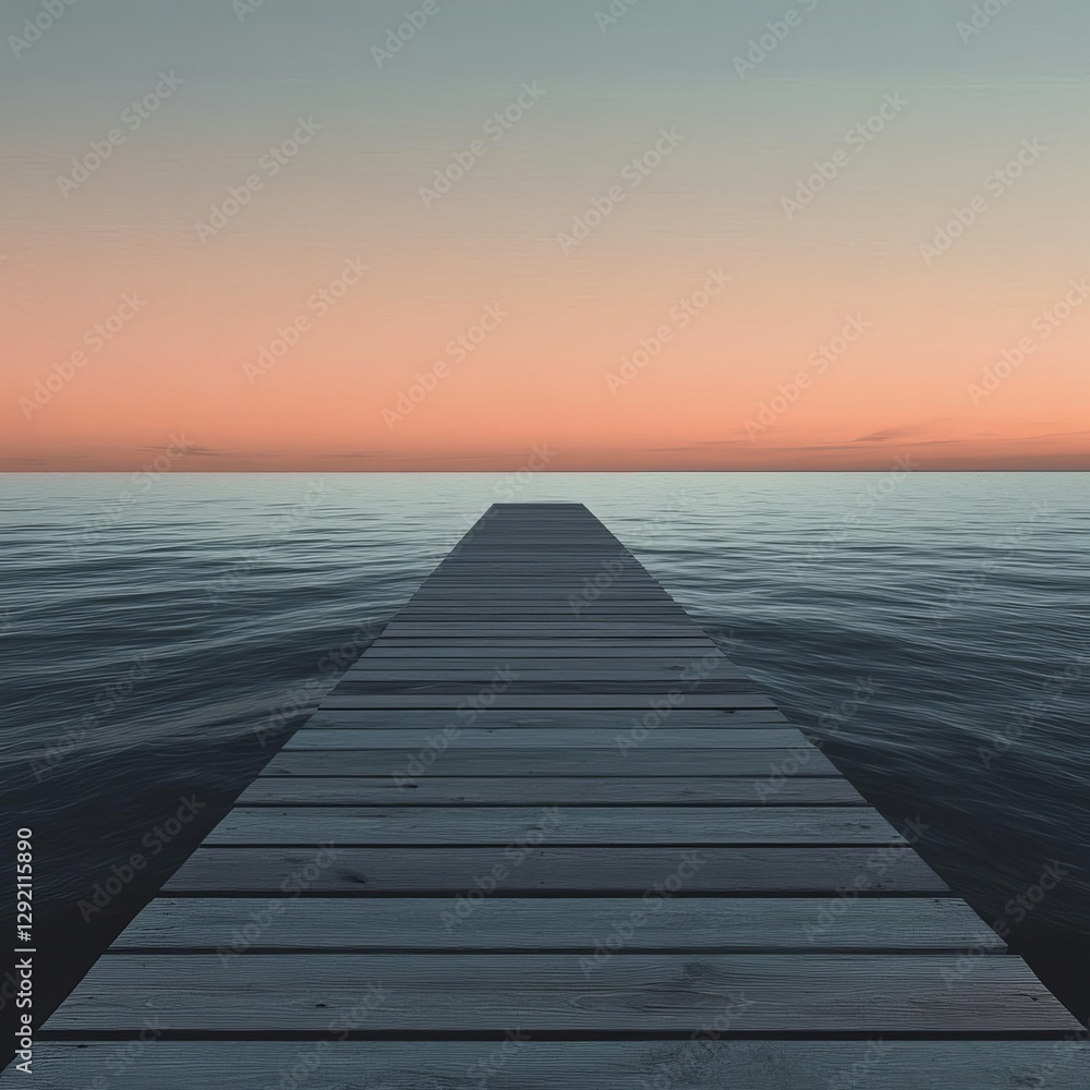Fototapeta premium Peaceful sunset over water scenic pier digital art serene ocean wide angle view tranquility concept