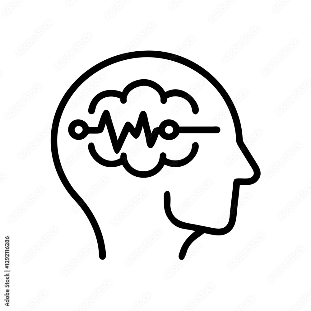 AI Brainwave Analysis illustration with pulse wave against a brain