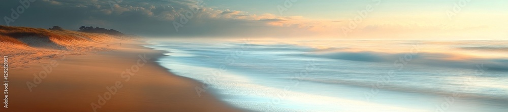 Obraz premium Blurred Beach Waves with Swimmer in Focus Creating a Serene View. Generative AI