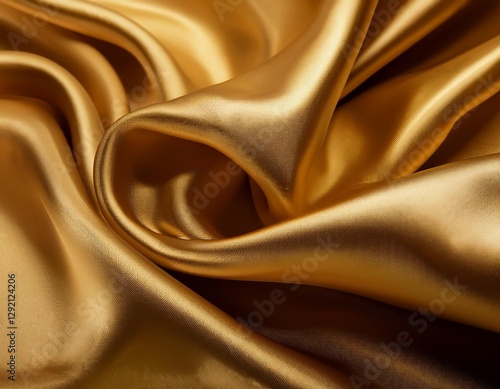 a close up of luxurious gold colored satin fabric draped in soft folds showcasing its smooth texture and subtle sheen photo