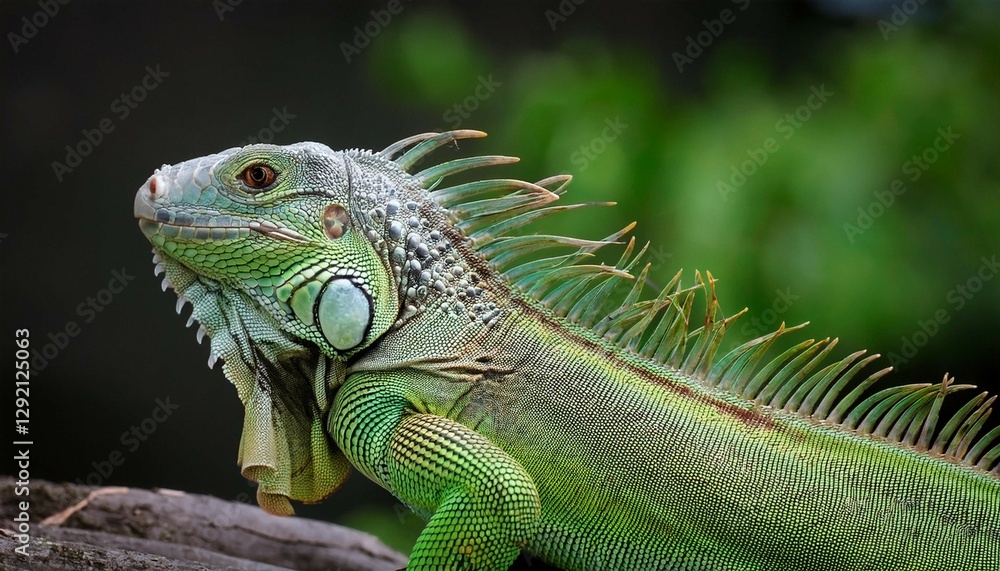 close up of a green iguana