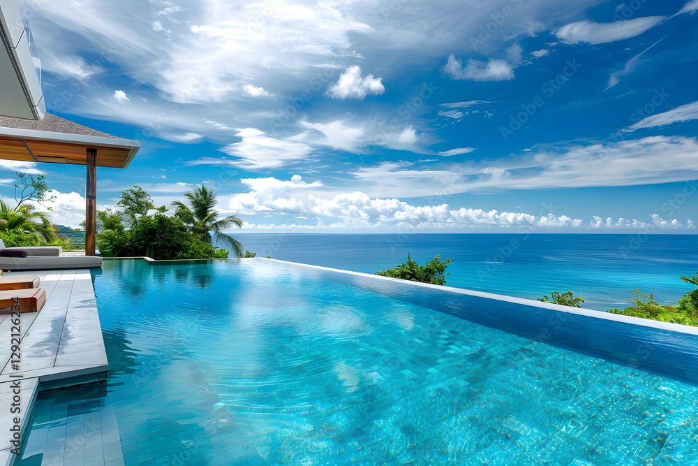 Obraz premium Luxurious infinity pool overlooking tropical ocean