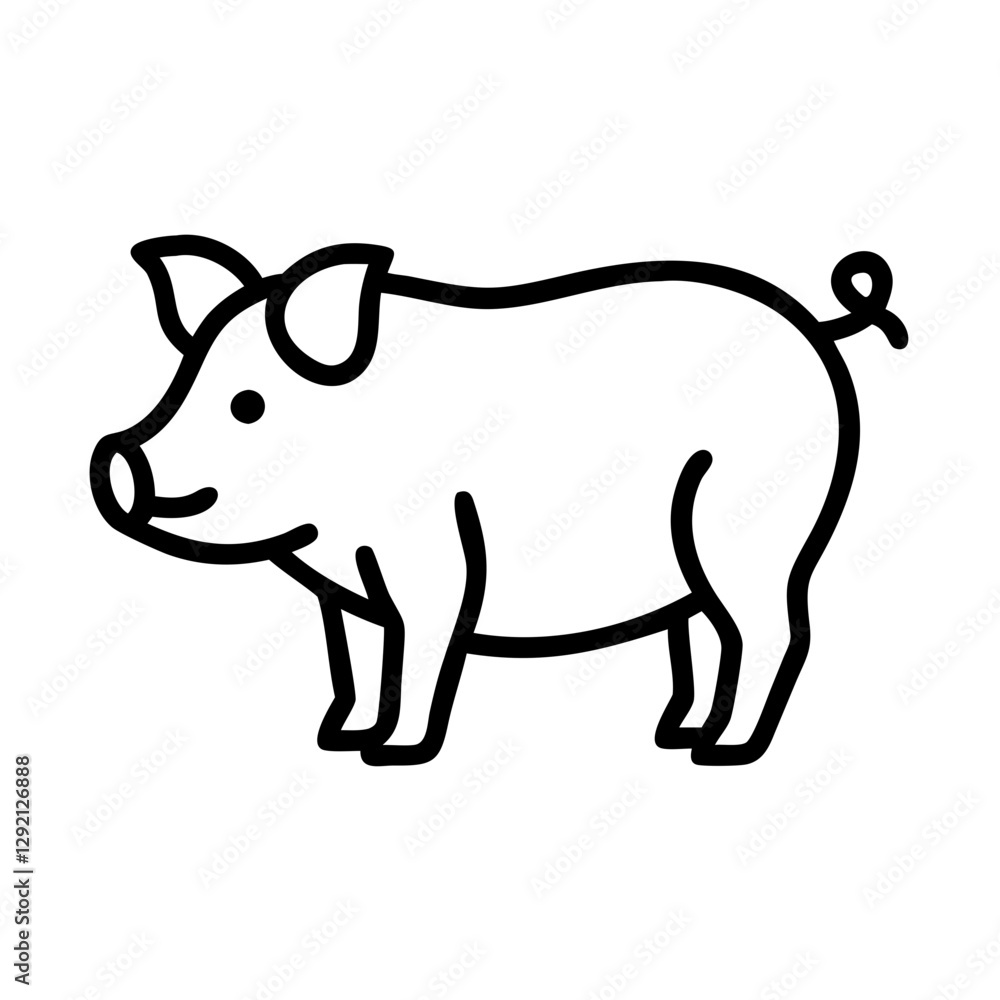 Fototapeta premium Pig icon in a playful pose against a white background