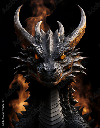 portrait of a dragon with solid black background