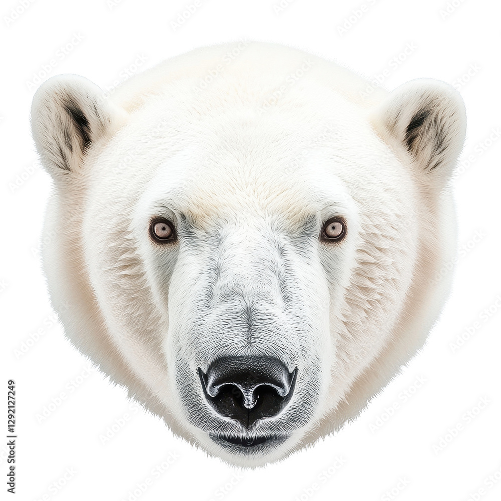 Close up of a polar bears face showcasing its distinctive features against a Transparent background, polar bear face shot isolated on PNG background Close up of a polar bears face showcasing its distinctive features against a Transparent background, polar bear face shot isolated on PNG background