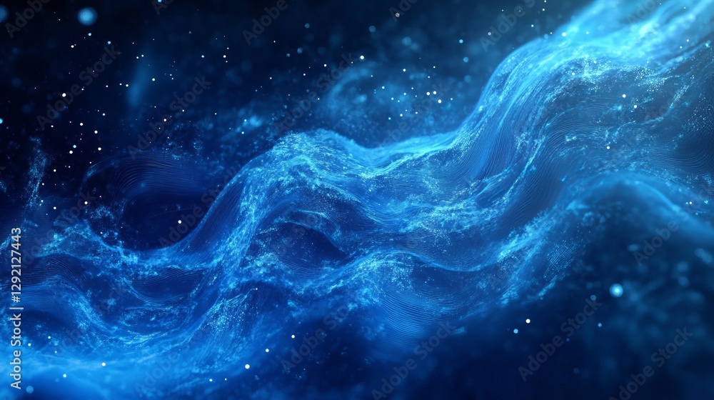 Abstract Blue Digital Wave Background Design Elegant Modern Dynamic Flowing Particles Texture Smooth Swirling Glowing Deep Space Night Sky Cosmic     