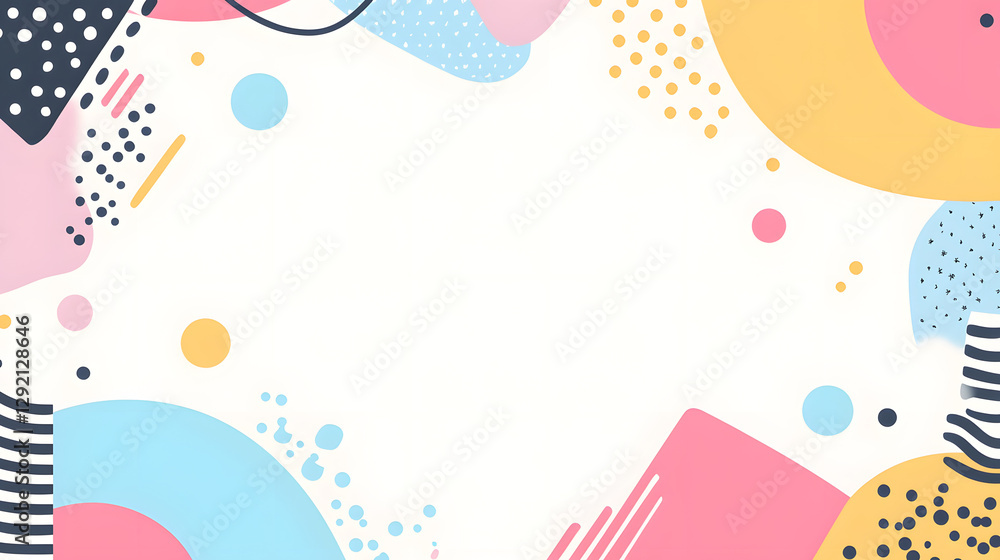 A white background with pastel-colored geometric shapes and patterns framing the edges of an empty rectangle
A white background with pastel-colored geometric shapes and patterns framing the edges of an empty rectangle