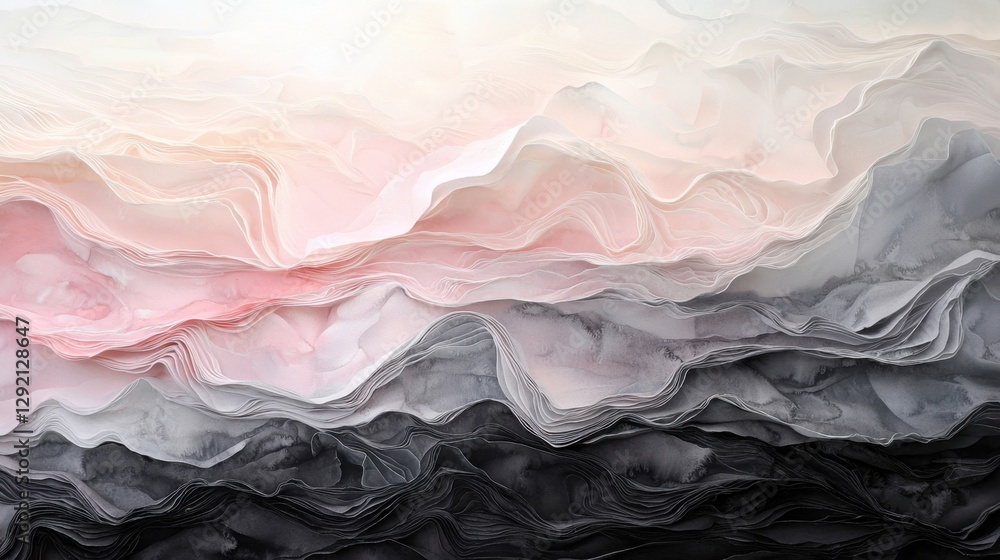 Obraz premium A painting of a mountain range with pink and gray tones
