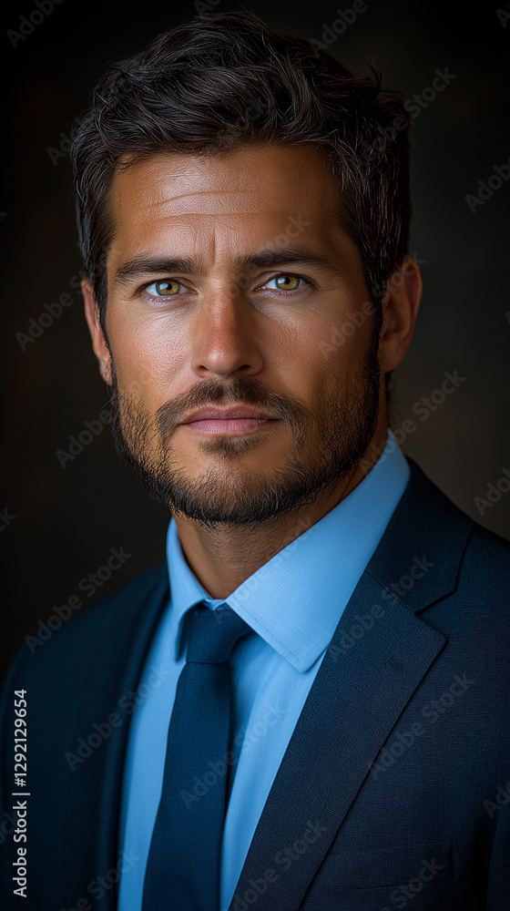 Confident man in a business suit with a serious expression, neutral gray background, soft directional lighting, professional corporate portrait Confident man in a business suit with a serious expression, neutral gray background, soft directional lighting, professional corporate portrait