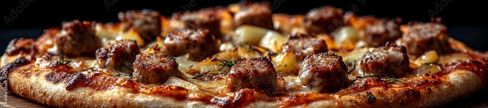 Sausage Pizza with Caramelized Onions and Fresh Herbs. Generative AI Sausage Pizza with Caramelized Onions and Fresh Herbs. Generative AI