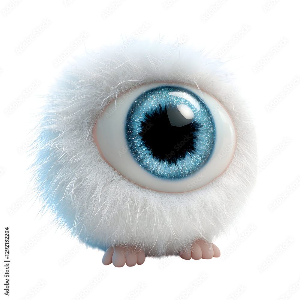 A Fluffy 3D Cartoon Cyclops Baby with a Single Large Eye Isolated on Transparent Background A Fluffy 3D Cartoon Cyclops Baby with a Single Large Eye Isolated on Transparent Background