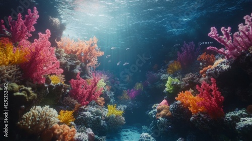 Wallpaper Mural Vibrant coral reef underwater scene, sunlight shining through.  Possible use nature photography Torontodigital.ca