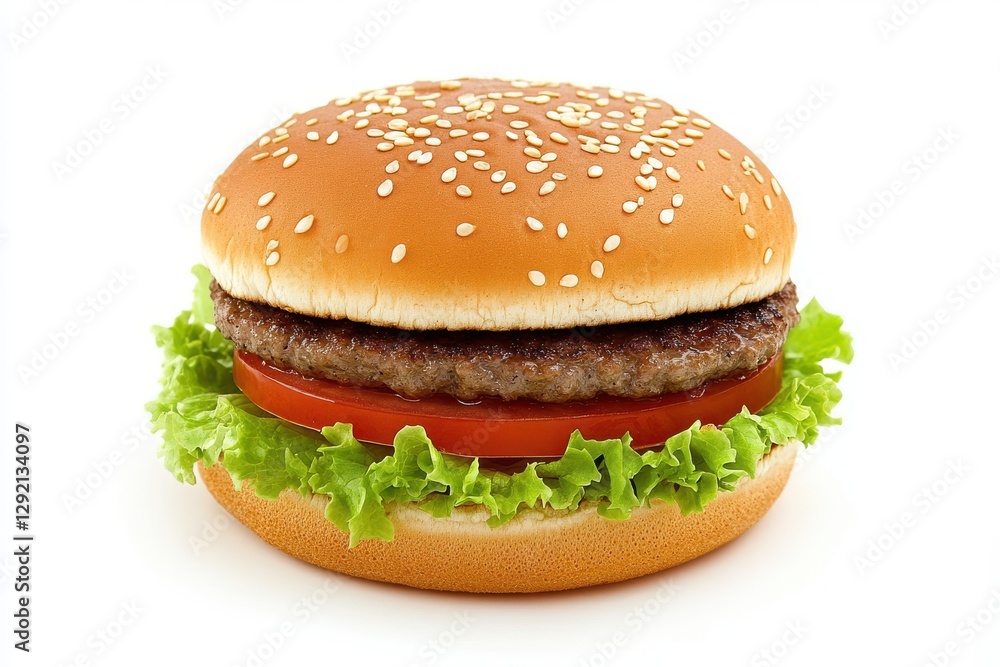 Classic Cheeseburger with Ingredients Flying in the Air – Isolated on White Classic Cheeseburger with Ingredients Flying in the Air – Isolated on White