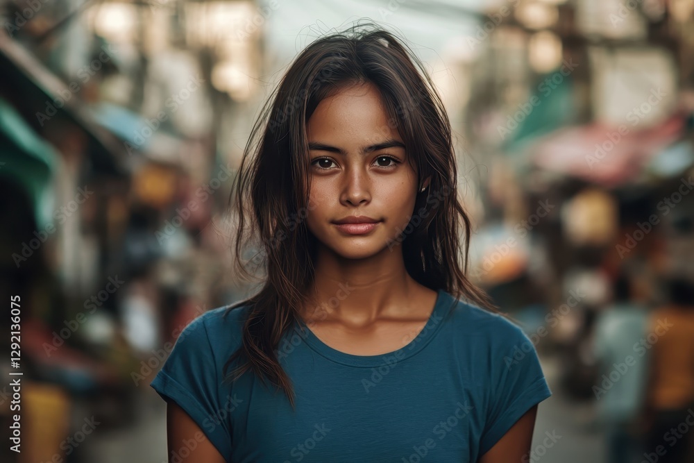 Young filipina woman posing in a blurred city background Young filipina woman posing in a blurred city background