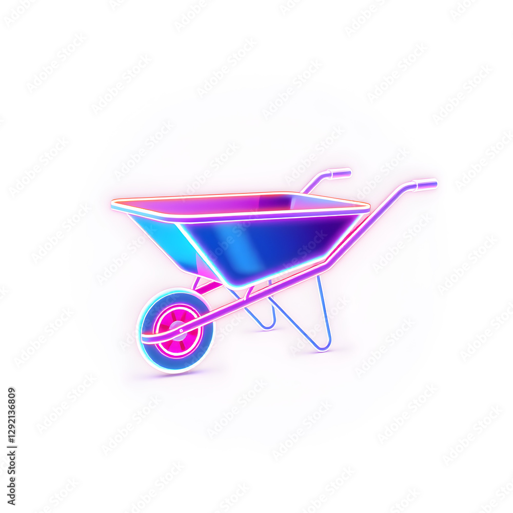 Wheelbarrow holographic 3D icon. neon symbol vector illustration isolated on white background. Generative AI Wheelbarrow holographic 3D icon. neon symbol vector illustration isolated on white background. Generative AI