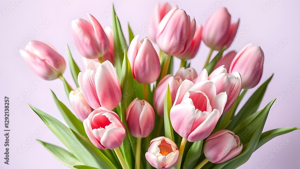 Softly Lit Tulip Bouquet on Lavender Background with Elegant Highlights Softly Lit Tulip Bouquet on Lavender Background with Elegant Highlights