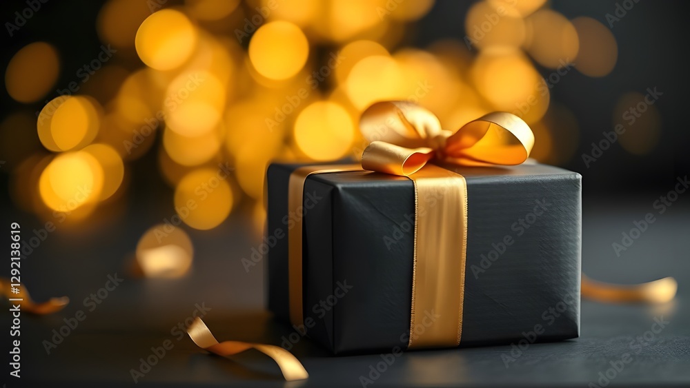 Gilded Elegance Luxury Wrapped Gift Box with Bokeh Effect Gilded Elegance Luxury Wrapped Gift Box with Bokeh Effect