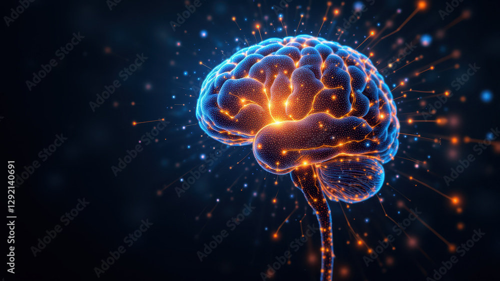 3D rendering of a human brain with vibrant colors illustrating artificial intelligence concepts. 3D rendering of a human brain with vibrant colors illustrating artificial intelligence concepts.