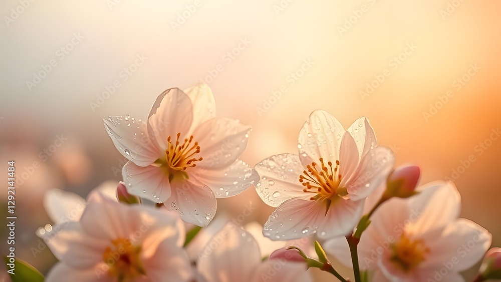 Fototapeta premium Gilded Beauty Spring Morning Elegance with Dew-Kissed Blooms