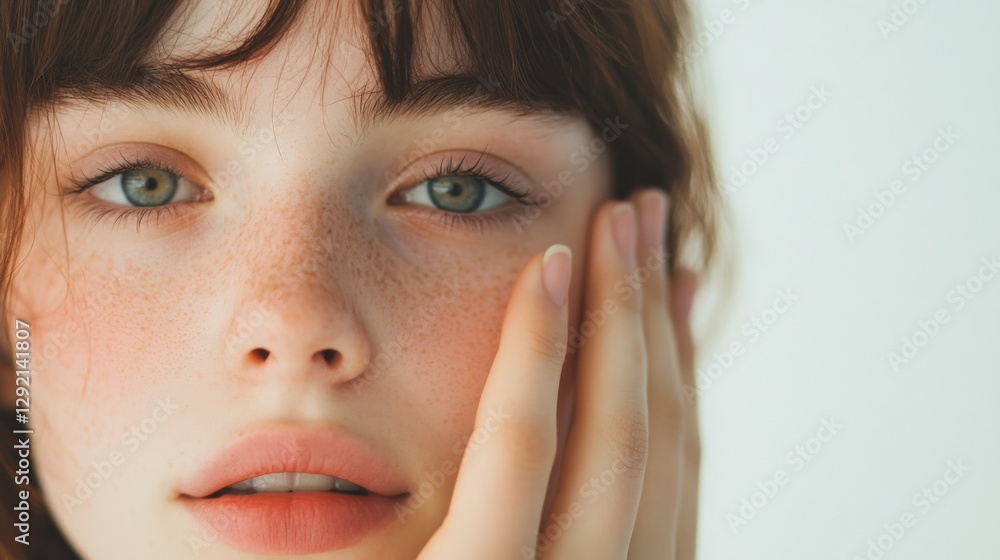 close-up Portrait of a Woman with Freckles close-up Portrait of a Woman with Freckles