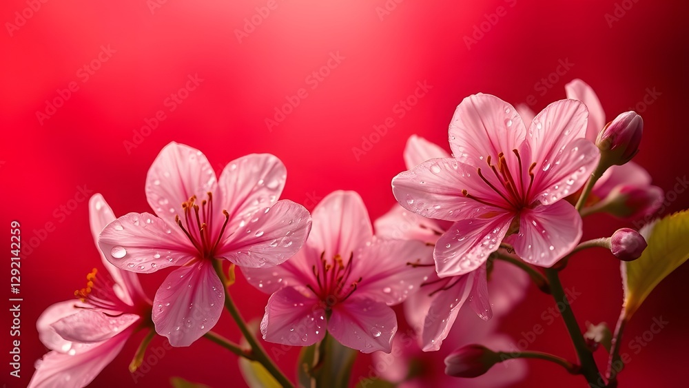 Fototapeta premium Velvety Spring Blooms Luxury Product Photography on Deep Red Background