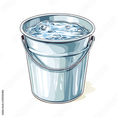 Vector clipart illustration of bucket filled with water isolated on a white background