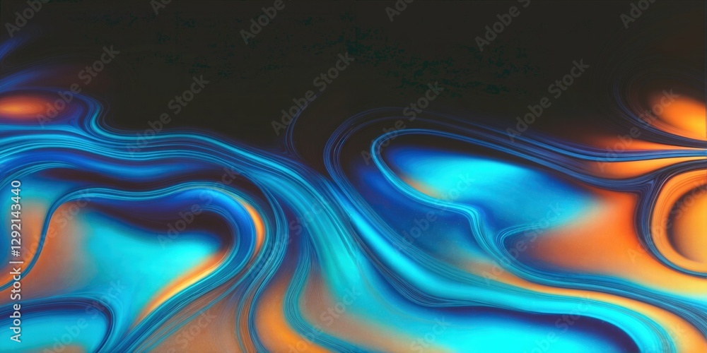 Obraz premium Vibrant abstract pattern with flowing liquid-like shapes in blue, orange, and black, dynamic and visually stimulating effect, modern digital art concept