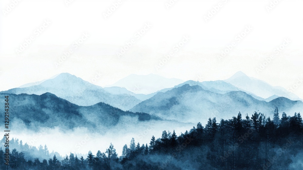 Obraz premium The mountains are covered in trees and the sky is blue