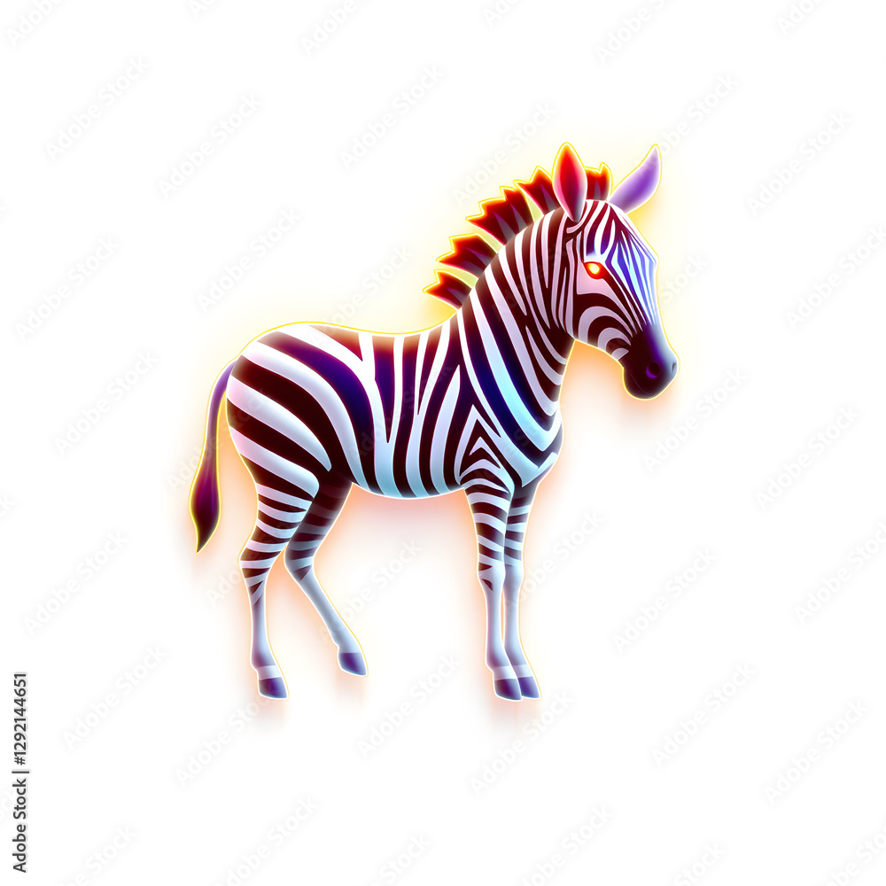 Fototapeta premium Zebra holographic 3D icon. neon symbol vector illustration isolated on white background. Generative AI