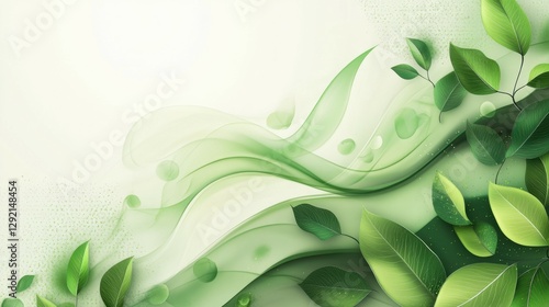 Flowing green shapes with leaves on a light background