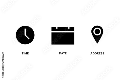 Location, Calendar, date, time, clock line icons set, editable stroke isolated on white, linear vector icon