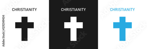 Christian cross vector symbol or icon. Christianity religion symbol