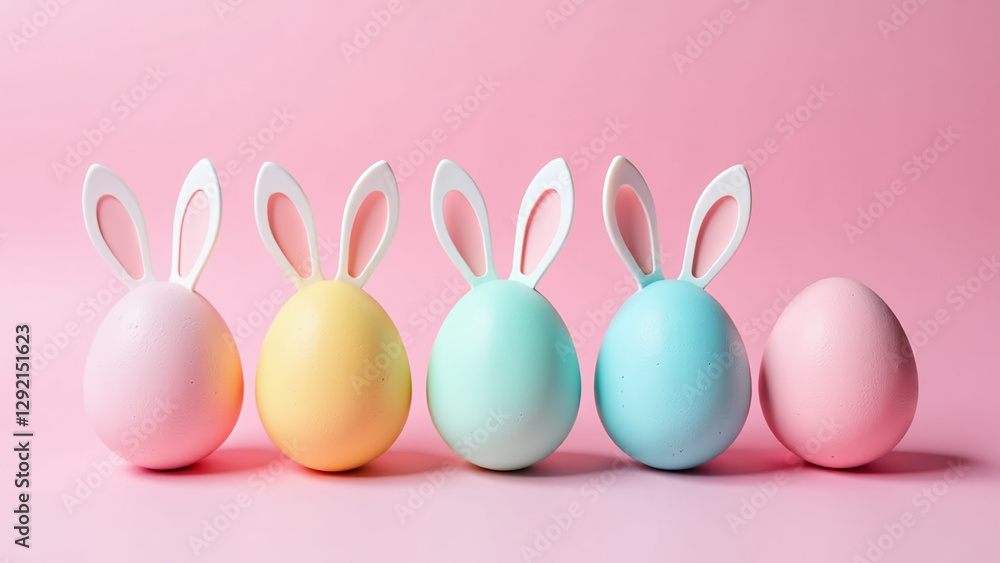 pink background displays colorful eggs bunny ears row easter pink background displays colorful eggs bunny ears row easter